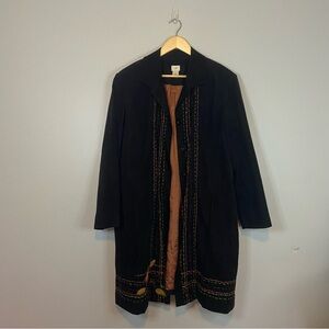 J. Jill Floral Embroidered Black Corduroy Longline Jacket Coat